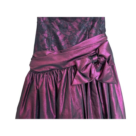 Vintage 80s Loralie Lace Metallic Purple Strapless Formal Dress sz 6 Goth Fairy - Picture 9 of 11